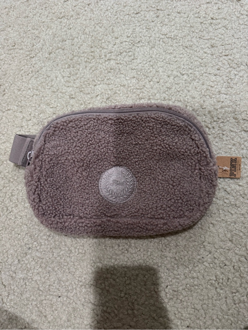 Pink Sherpa Belt Bag in Dusty Plum